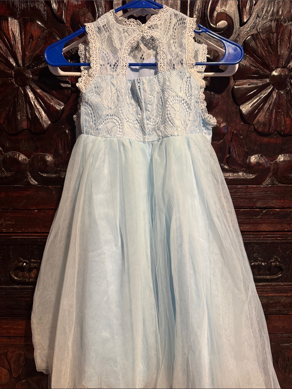 Lace Bodice Tulle Party Dress for Kids - Light Blue - Picture 3 of 5